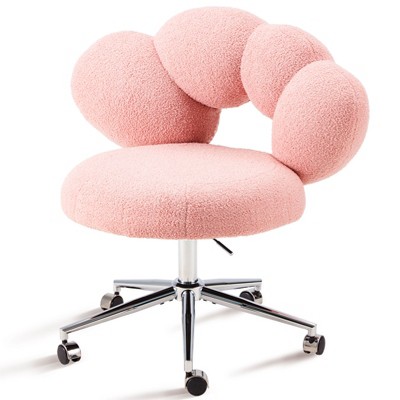 Rbied Armless Desk Chair Teddy Fabric Makeup Vanity Chair with Wheels & Adjustable Height, Cute Accent Chair for Bedroom Living Room Office