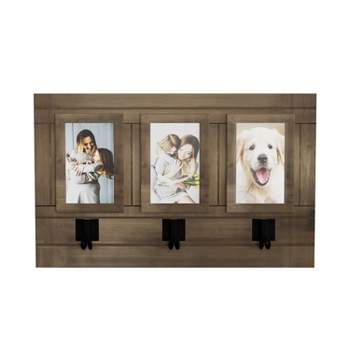 Wall Picture Collage with 3 Hanging Hooks- Wall Mounted Photo Frame Decor with Rustic Wood Look, Holds 4x6 Pictures By Lavish Home
