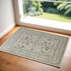 Ivory Gray and Brown Wool Floral Hand Knotted Area Rug With Fringe - 2 of 4
