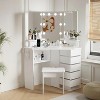 Corner Vanity Desk with Mirror and Lights, White Makeup Vanity Desk with 5 Drawersand Adjustable Brightness, Corner Vanity Table with Stool - 4 of 4