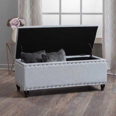 NicBex Polyester Storage Ottoman Bench,Upholstered Storage Ottoman with Nailhead Accents,Modern Storage Bench for Living Room,Bedroom
