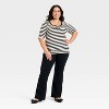 Women's Slim Fit Elbow Sleeve Button-Front Ribbed Henley Top - Ava & Viv™ - 3 of 3