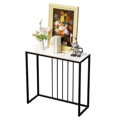 Non-porous Glossy Sintered Stone Console Table Hallway Storage Table Black Frame