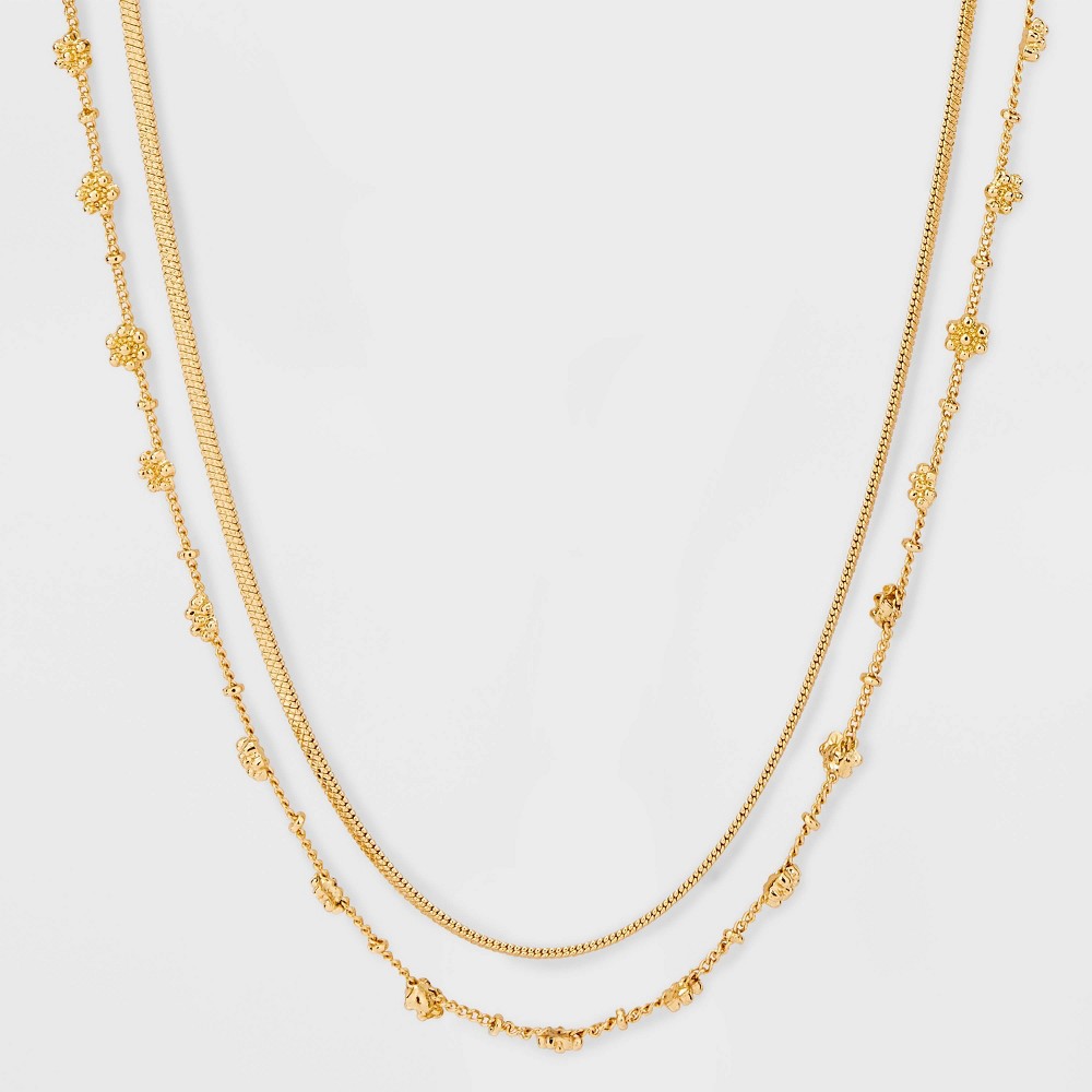 Floral Stationed Layered Necklace - Universal Thread Gold