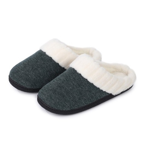 Fuzzy House Slippers with Arch Support Orthotic Sole Open Toe Bedroom Adjustable Velcro Slippers for Women