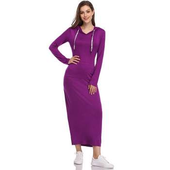 Women Long Sleeve Pullover Hoodie Dress Stripe Pocket Slim Sweatshirt Casual Maxi Dress