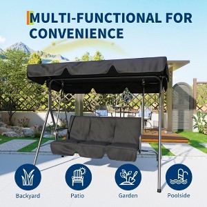 COZONY 3-Seat Black Patio Swing Chair - Adjustable Canopy & Armrests, Breathable Textilene Fabric Hanging Bench for Garden Poolside Backyard - 1 of 4