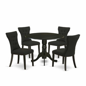 HomeStock 5-Piece Round Black Finish Solid Wood Top Dining Table with 4 Parson Chair - 1 of 4