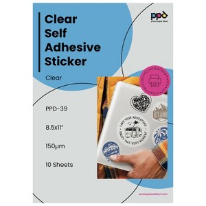 PPD 10 Sheets Inkjet Clear Transparent Self Adhesive Sticker Paper 8.5x11 Full Sheet Photo Quality Instant Dry Scratch and Tear Resistant - 1 of 4