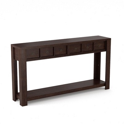 59-Inch Long Console Table, Wooden Entryway Table with 2 Drawers & Open Storage Shelf, Hallway, Living Room