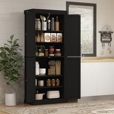 Homcom 72" Traditional Freestanding Kitchen Pantry Cupboard with 2 Cabinet, and Adjustable Shelves, Black Wood Grain — фото 2
