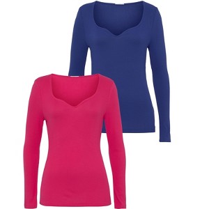 Women's 2 Pk Sweetheart Neckline Tops - LASCANA - 1 of 4