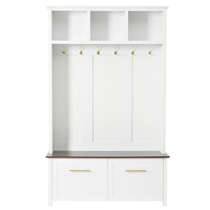 Vynxaria Hall Trees: 76.6-Inch Versatile 4-in-1 Entryway Coat Rack with Golden Hooks and White Storage - 1 of 4