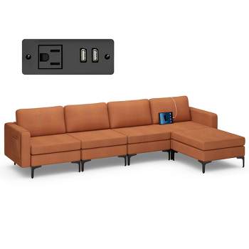Costway Modular L-shaped Sectional Sofa w/ Reversible Chaise & 2 USB Ports