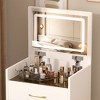 3 in 1 Vanity Desk with open Top Mirror,Small 50.39"Make Up Vanity Set with Visible Glass Desktop,Compact Makeup Vanity ,White - 3 of 4