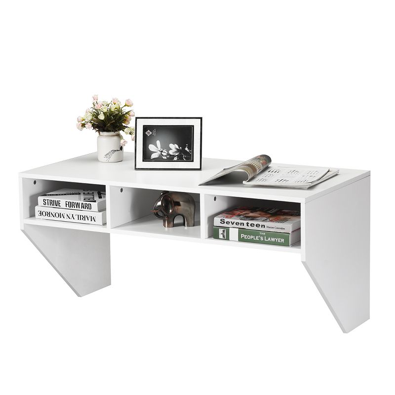 Wall Mounted Floating Computer Table Desk Home Office Furni Storage Shelf White, 1 of 11