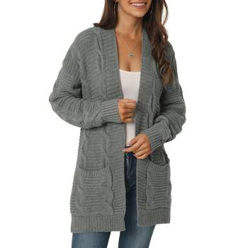Seta T Women's Long Sleeve Cable Knit Open Front Fall Sweater Cardigan Coat with Pockets