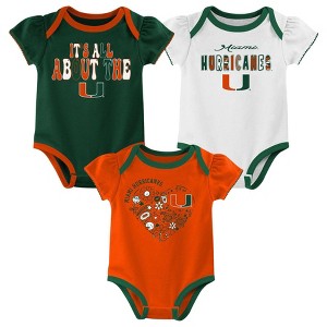 NCAA Miami Hurricanes Infant Girls' 3pk Bodysuit - 1 of 4