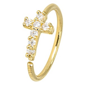 Jewelry Avalanche 14K Gold Cross CZ Nose Hoop Ring, 20G, 8mm, Twist-open - 1 of 4