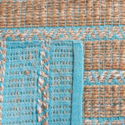 Teal and Natural Handwoven Cotton Jute Runner Rug