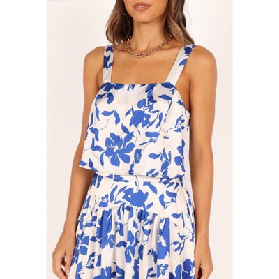 Blue Floral Crop Top and High-Low Skirt Set XL