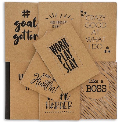 8-Pack Soft Cover Lined Kraft Motivational Journal Notebooks, 80 Pages, 8 Designs, 8 x 5.5 inches