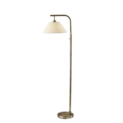 Adesso Hayes Floor Lamp Antique Brass: ETL Listed, Linen Drum Shade, Metal Body, Rotary Switch