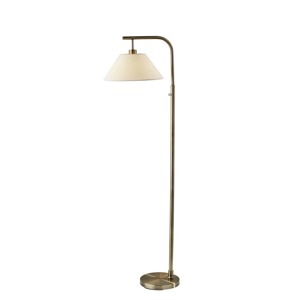 Photos - Floodlight / Street Light Adesso Hayes Floor Lamp Antique Brass: ETL Listed, Linen Drum Shade, Metal Body, Rotary Switch 