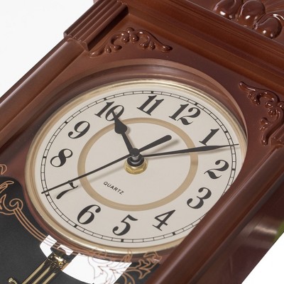 Brown Vintage Grandfather Style Plastic Pendulum Wall Clock