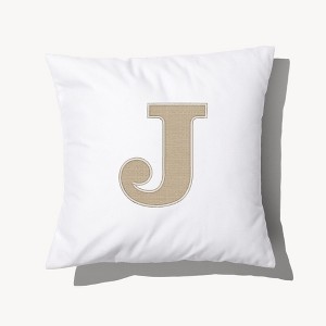 Personalization Mall Natural Initial Embroidered Applique Throw Pillow - 1 of 3