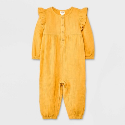 Baby Girls' Gauze Long Sleeve Romper - Cat & Jack™ Yellow 6-9M