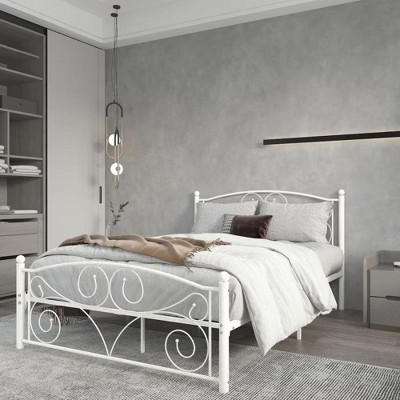 NicBex Full Size Metal Bed Frame with Unique Flower Headboard and Footboard for Kids Teens Adults,White
