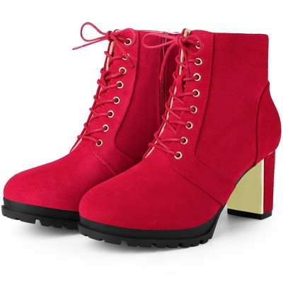 BLISSFUL STEP Women's Round Toe Lace Up Chunky Heel Combat Boots