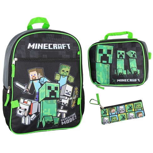 Minecraft Creeper 17 Laptop Backpack and Lunch Bag Set, 4-Piece