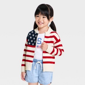 Toddler Girls' 4th of July Flag Zip-Up Cardigan Sweater - Cat