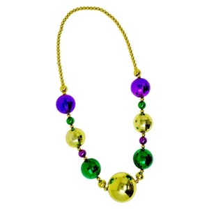 4E's Novelty Mardi Gras Jumbo Bead Necklace Purple Gold Green Huge Disco Ball Dress Up Necklace Accessory - 1 of 4