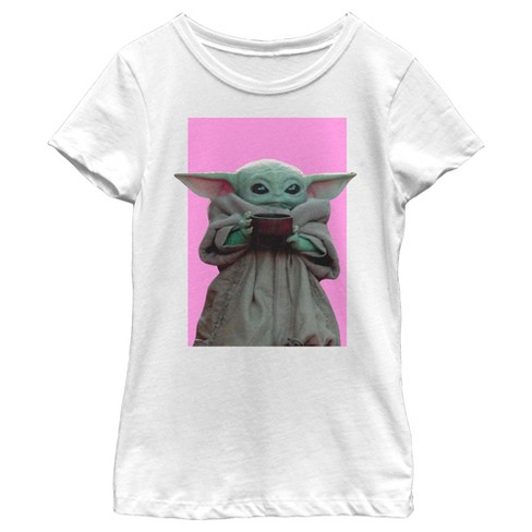 Girl's Star Wars: The Mandalorian Grogu Drink T-shirt - White - Small ...