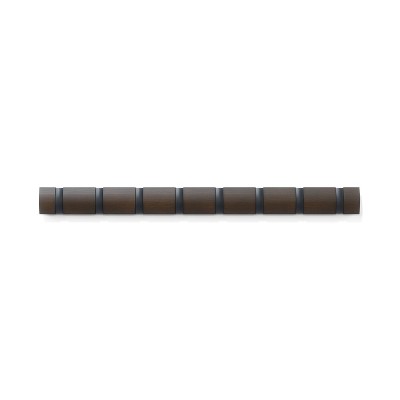 Flip Black and Walnut Solid Wood Wall Mounted Coat Rack with 8 Hooks