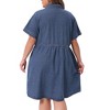 Agnes Orinda Women's Plus Size Denim Babydoll Tiered Short Sleeve Button Down Jean Shirt Dresses - 4 of 4