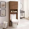 Modern Toilet Storage Cabinet in Walnut with Open Shelf and 2 Soft - Close Doors Wall Mounted Linen Organizer Adjustable Shelves - 2 of 4