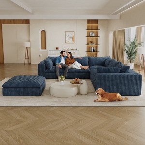 Dronkon Indoor 6-Piece Deluxe Cloud Sectional Sofa with Ottoman, No Assmebly Deep Seat Couches - 1 of 4