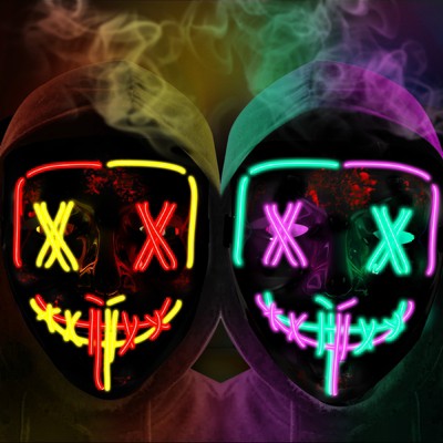 2 pcs Light up Mask LED Mask-Purge Mask, X Eyes Scary Masks, Glow Neon Mask Costume Mask with 3 Lighting Modes for Halloween Festival Party