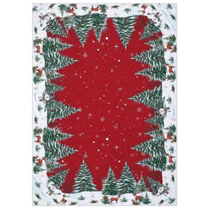 Acekool Snowman Cabin Pine Forest Christmas Rug Holiday Decor Subtle Washable Low Profile Non-Slip Mat for Entryway Bedroom Living Room - 1 of 4