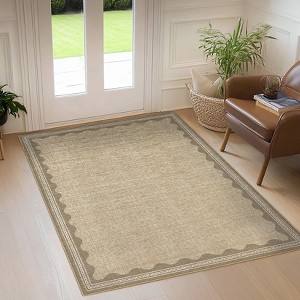 Modern Washable Area Rug for Living Room, Bordered Print Floor Rug with Non Slip Backing, Low Pile Stain Resistant Indoor Carpet for Bedroom - 1 of 4