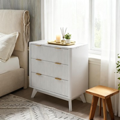 SinCiDo Fluted Nightstand with 3 Storage Drawers, Wood Modern 32" Tall Night Stand Bedside Table for Bedroom, Living Room