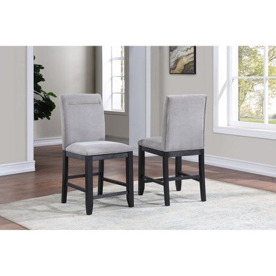 Asian Hardwood Upholstered Counter Chair (Set of 2) with Performance Fabric and Brushed Brass Back Bar