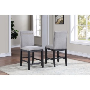 Asian Hardwood Upholstered Counter Chair (Set of 2) with Performance Fabric and Brushed Brass Back Bar - 1 of 4