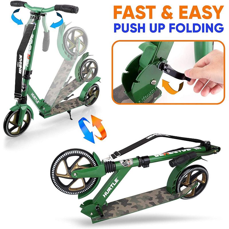 Hurtle Renegade Lightweight Foldable Teen and Adult Adjustable Ride On 2 Wheel Transportation Commuter Kick Scooter, Camouflage, 3 of 8