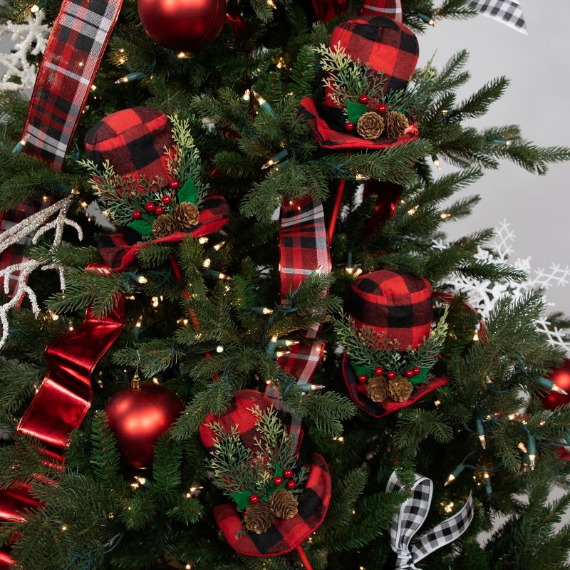 Northlight Set of 4 Red and Black Plaid Plush Winter Hat Christmas Picks 15", 2 of 9