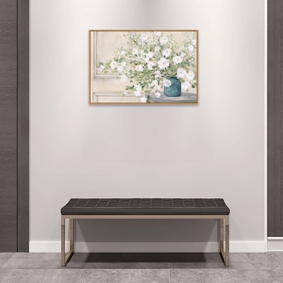 36" x 24" White Bouquet in Blue Vase Framed Canvas Print